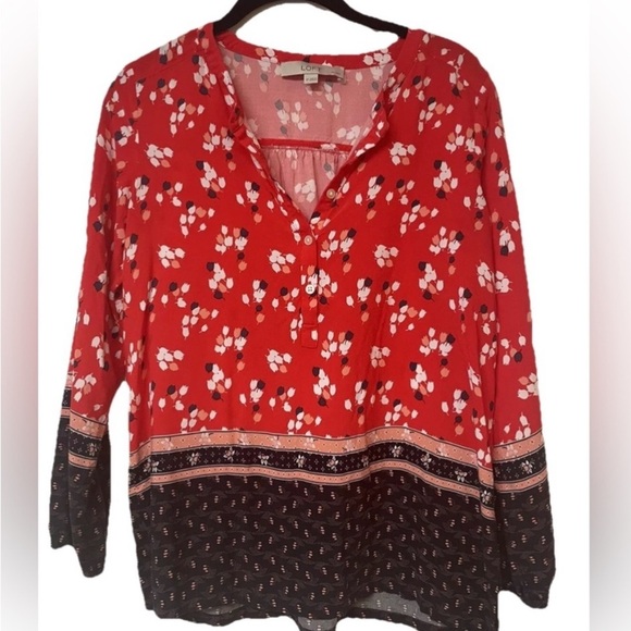 Loft Handkerchief Print Blouse Red, blue Size SP preppy, workwear, boho, fun - Picture 6 of 6